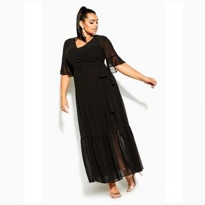 NEW City Chic Black Maxi Flutter Wrap Dress size M/18